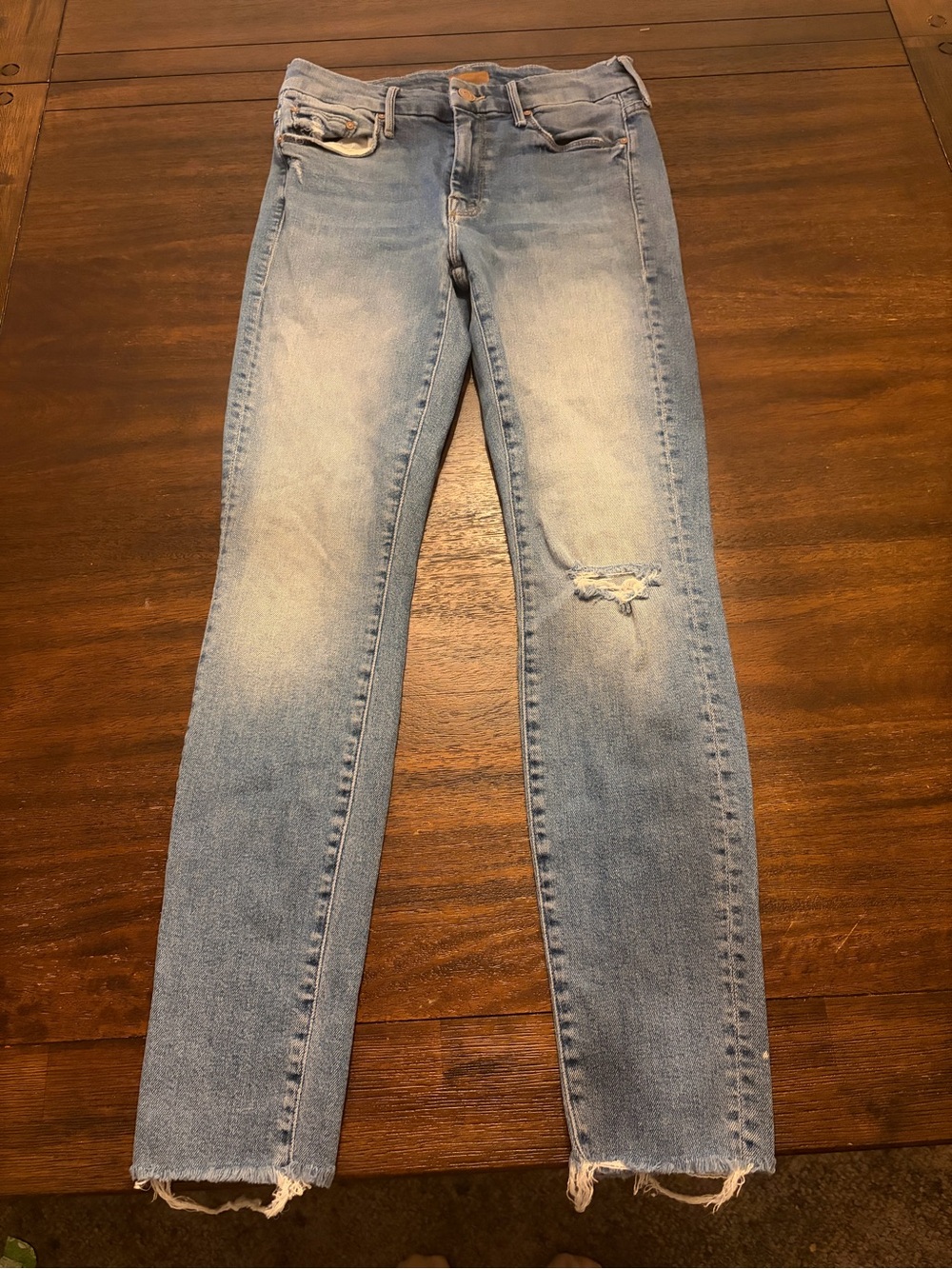 MOTHER Denim Women’s Size 27 Light Wash Distressed Raw Hem Jeans